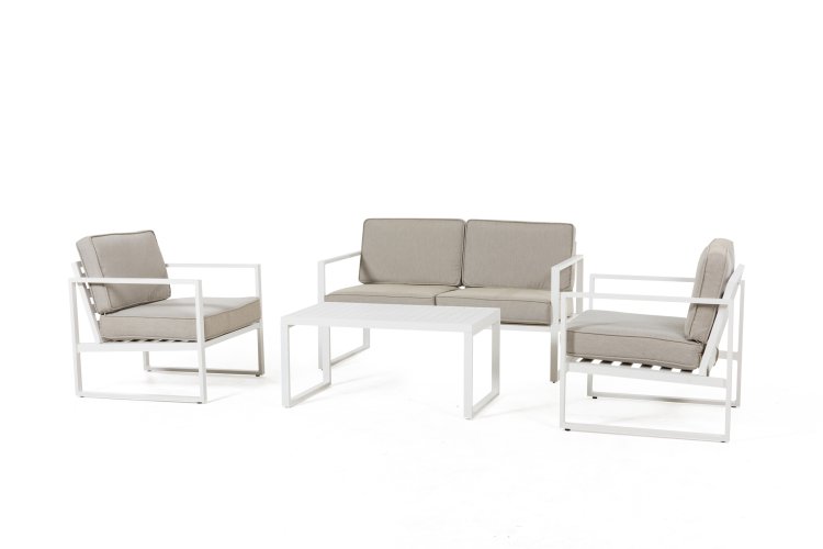 Imagen de Conjunto de salón con asientos de aluminio "Dubai" - blanco/gris - Pure Garden & Living