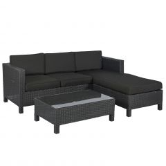 Conjunto de salón con sofá esquinero "Lima" de mimbre negro - Pure Garden & Living