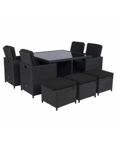 Conjunto de comedor de mimbre "Cube" negro - Pure Garden & Living