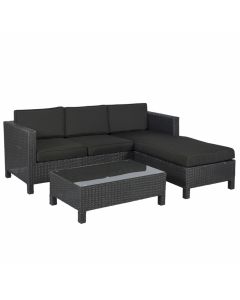 Conjunto de salón con sofá esquinero "Lima" de mimbre negro - Pure Garden & Living