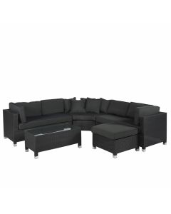 Conjunto de salón con sofá esquinero de mimbre "Mississippi" negro - Pure Garden & Living