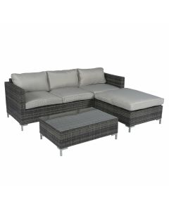 Conjunto de salón con sofá esquinero de mimbre - gris - Pure Garden & Living