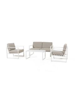 Conjunto de salón con asientos de aluminio "Dubai" - blanco/gris - Pure Garden & Living