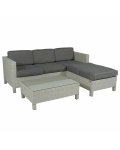 Conjunto de salón "Lima" con sofá esquinero de mimbre gris claro - Pure Garden & Living