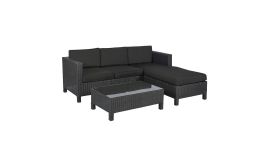 Conjunto de salón con sofá esquinero "Lima" de mimbre negro - Pure Garden & Living