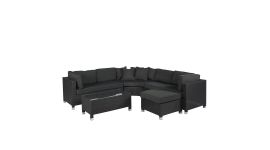 Conjunto de salón con sofá esquinero de mimbre "Mississippi" negro - Pure Garden & Living