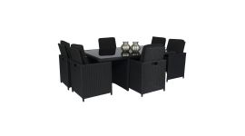 Conjunto de comedor de mimbre "Cube XL" 6 personas negro - Pure Garden & Living