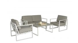 Conjunto de salón con asientos de aluminio "Dubai" - blanco/gris - Pure Garden & Living
