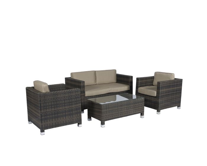 Conjunto de salón de mimbre con asientos marrones